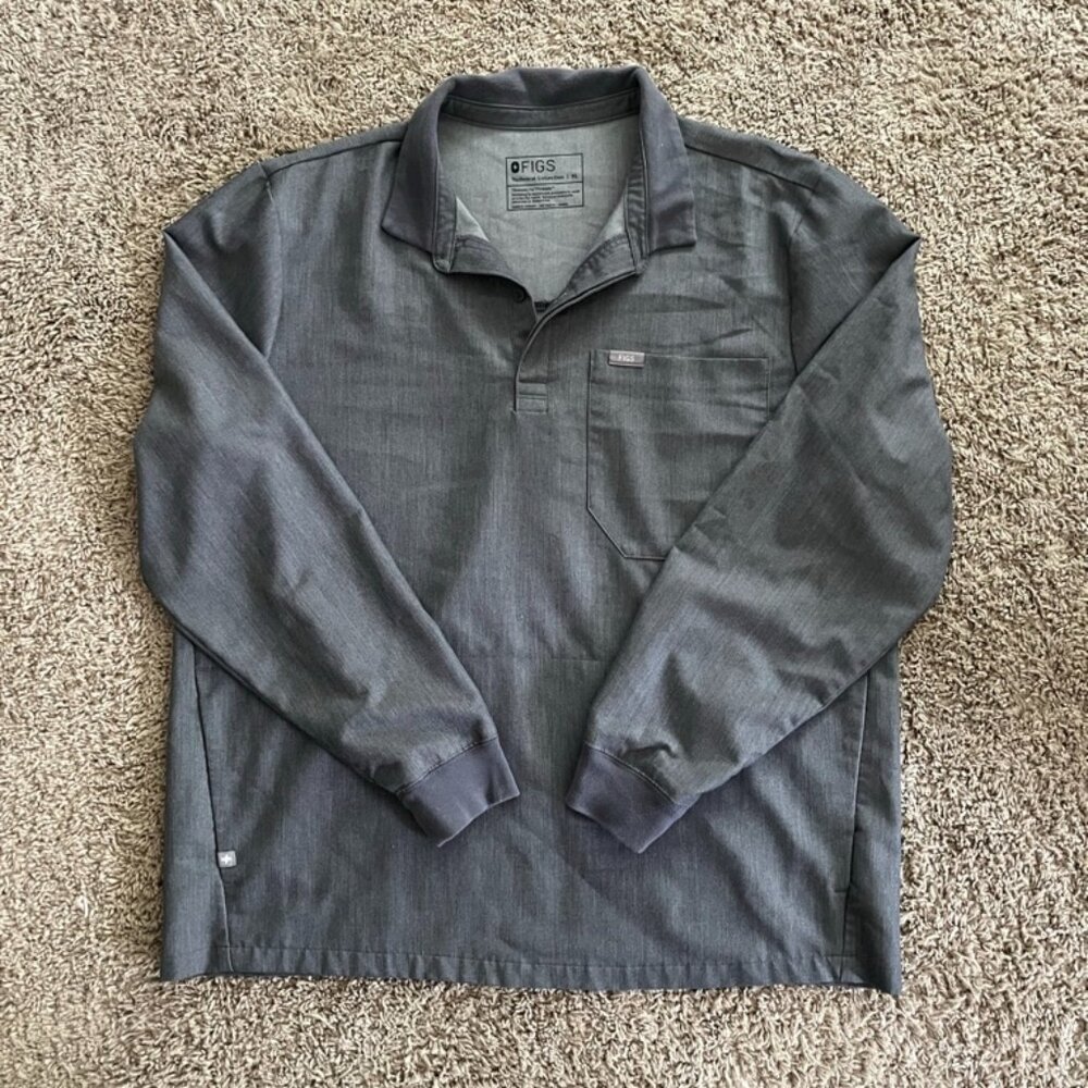 Figs XL Technical Collection Scrub Top Long Sleeve Gray Collar Uniform Medical